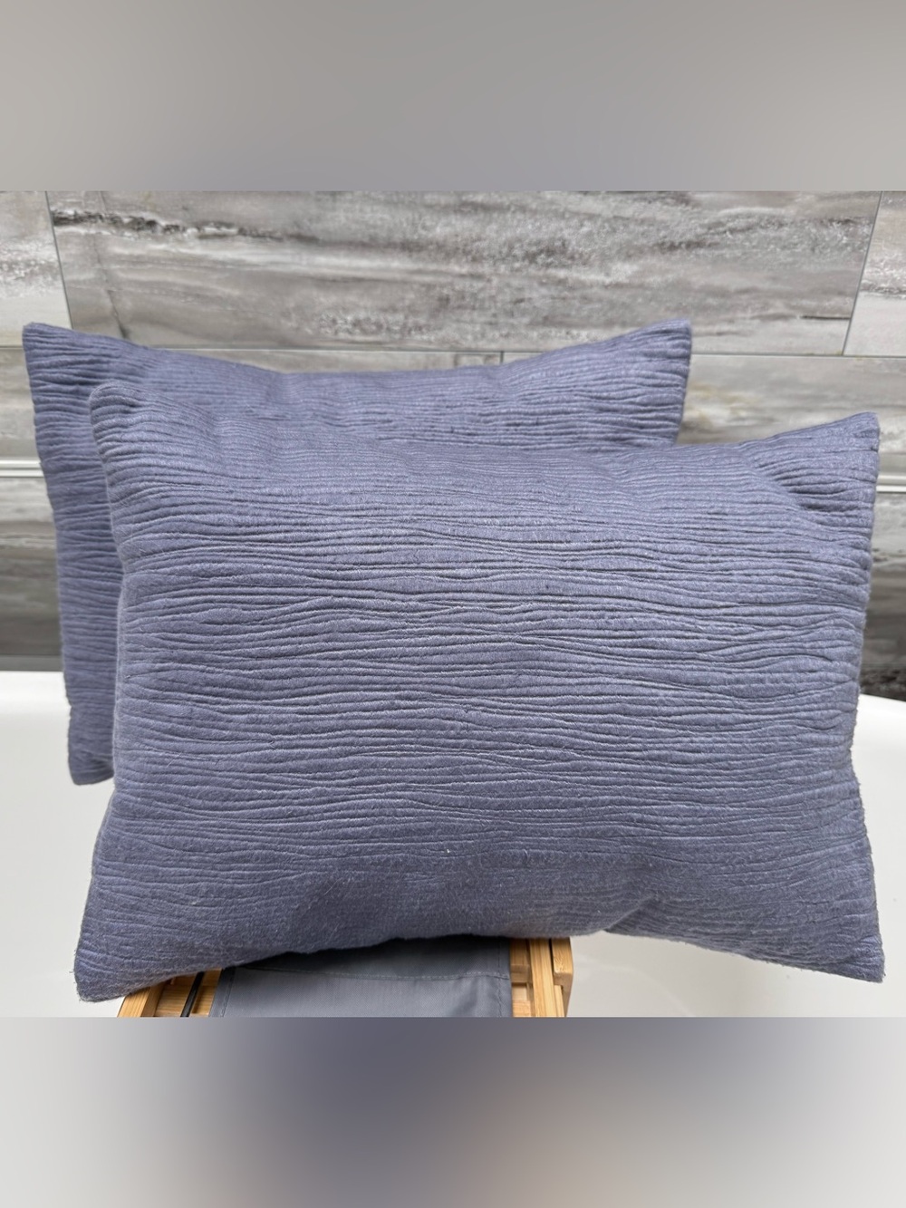 2 Calvin Klein Home label pillows in dusty periwinkle approx 10”x16” - vintage!
